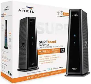 ARRIS SURFboard SBg8300 DOcSIS 31 gigabit cable Modem & Ac2350 Wi-Fi Router  comcast Xfinity, cox, Spectrum & more  Four 1 gbps Ports  1 gbps Max Internet Speeds  4 OFDM channels 2 Year Warranty