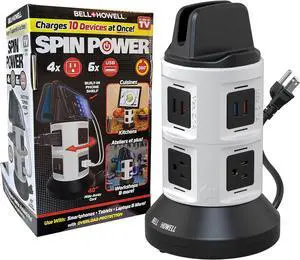 Spin Power Strip Tower Surge Protector - 4 Outlets, 6 USB Ports, 40" Retractable Cord, 360° Rotation | Electric Charging Station with Built-in Phone & Tablet Holder | USB Outlet Extender Spin Power Strip Tower Surge Protector - 4 Outlets, 6 USB Ports, 40" Retractable Cord, 360° Rotation | Electric Charging Station with Built-in Phone & Tablet Holder | USB Outlet Extender