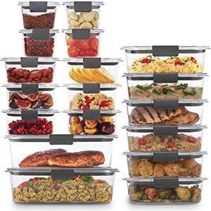 Rubbermaid 44-Piece Brilliance Food Storage containers with Lids for Lunch, Meal Prep, and Leftovers, Dishwasher Safe, cleargrey