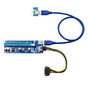 PCIe Riser Card Adapter 1x to 16x with 6-Pin Power Cable, SATA to PCI-E Extension Cable for GPU Bitcoin Mining, Ethereum, ETH, Crypto Mining Rig (Latest Version) PCIe Riser Card Adapter 1x to 16x with 6-Pin Power Cable, SATA to PCI-E Extension Cable for GPU Bitcoin Mining, Ethereum, ETH, Crypto Mining Rig (Latest Version)