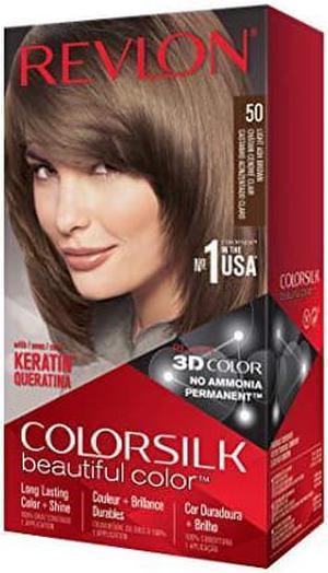 Revlon Colorsilk Beautiful Color, Permanent Hair Dye with Keratin, 100% Gray Coverage, Ammonia Free, 50 Light Ash Brown