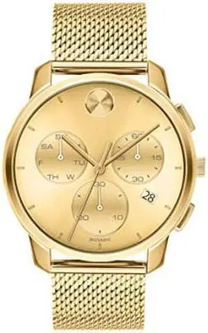Movado Mens Swiss Quartz Watch with Stainless Steel Strap, gold-Tone, 21 (Model: 3600634), Yellow