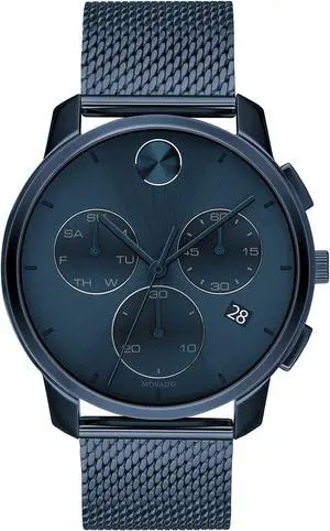 Movado Bold Thin Mens Swiss Quartz Stainless Steel and Mesh Bracelet casual Watch, color: Blue (Model: 3600633)