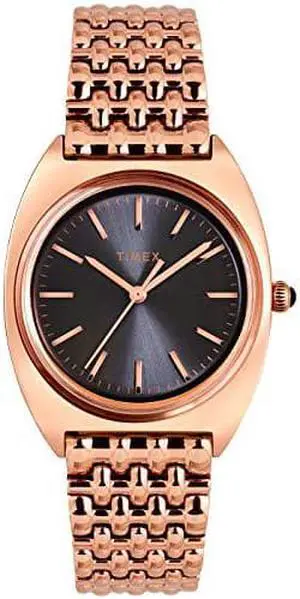 Timex Womens Milano 33mm Analog Quartz Dress Watch with Stainless Steel Strap, Rose gold, 18 (Model: TW2T90500VQ)