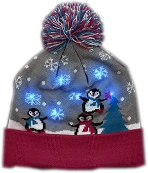 blinkee Multicolor LED Snowy Winter Christmas Holiday Penguins Beanie Hat blinkee Multicolor LED Snowy Winter Christmas Holiday Penguins Beanie Hat