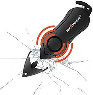 Stinger Personal Alarm Keychain Emergency Tool, Safety Panic Alarm Siren, Seat Belt Cutter, Glass Breaker, Security Device for Women Men Kid, Original Design in USA (Black)