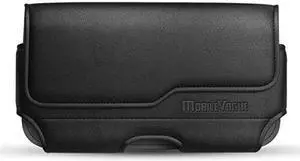 Mobile Vogue by Reiko Premium Eco-Friendly Leather Phone Pouch Belt Clip Holster Compatible with iPhone/Galaxy/Stylo/Android Phone with Protective Case on (Black-MV115, 6.1 x 3.2 x 0.7 in)