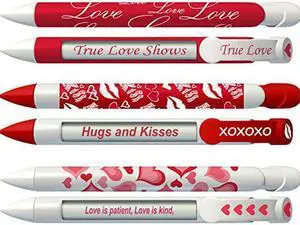 Greeting Pen Love Pens with Rotating Messages, 6 Pen Assortment includes: Red True Love, Kiss, White with Magenta Hearts (36569)