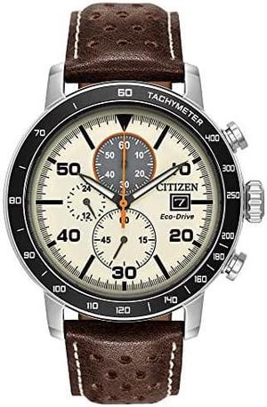 Citizen Eco-Drive Brycen Chronograph Mens Watch, Stainless Steel with Leather strap, Weekender, Brown (Model: CA0649-06X)