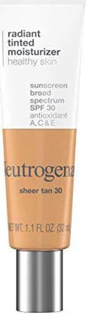 Neutrogena Healthy Skin Radiant Tinted Facial Moisturizer with Broad Spectrum SPF 30 Sunscreen Vitamins A C  E Lightweight Sheer  OilFree Coverage Sheer Tan 30 11 fl oz