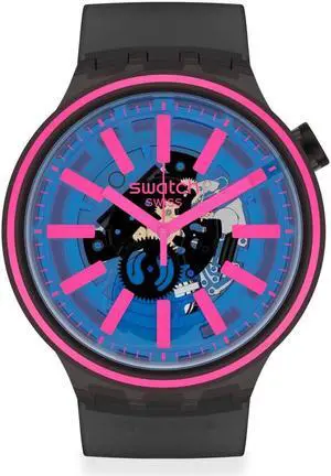 Swatch BIg BOLD Swiss Quartz Silicone Strap, Black, 24 casual Watch (Model: SO27B111), Pink