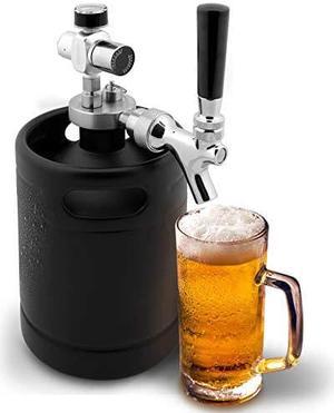 Nutrichef Mini Keg Detachable Aluminum Regulator & Tap Spear Easy Storage Black Matte Powder coated Pressurized growler Homebrew Beer Dispenser PKBRTP60, 64 Oz