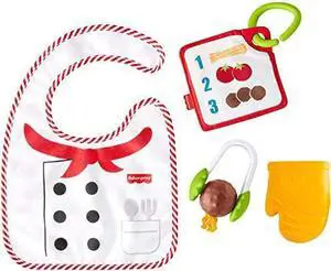 Fisher-Price Gift Set 4 cooking-themed baby toys with wearable bib and teether for babies ages 3 months and older, Fisher-Price Cutest Chef