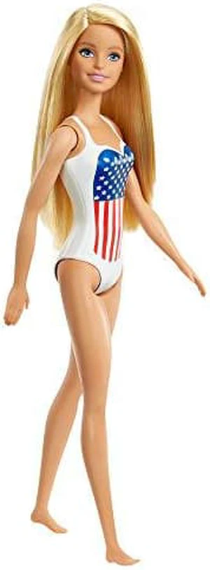 Barbie Doll, Blonde, in Swimsuit with US Flag Barbie Doll, Blonde, in Swimsuit with US Flag