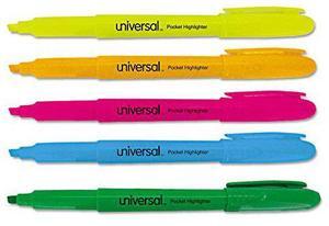 Universal UNV08850 Pocket Highlighters, Chisel Tip, Assorted Colors, 5/Set