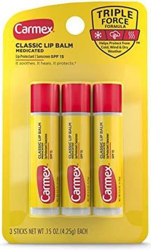 Carmex Medicated Lip Balm Sticks, Lip Moisturizer for Dry, Chapped Lips - 3 Count