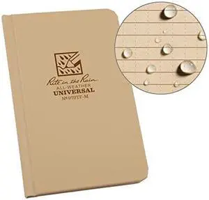 Rite in the Rain Weatherproof Hard Cover Notebook, 4 1/4" x 6 3/4", Tan Cover, Universal Pattern (No. 970TF-M)