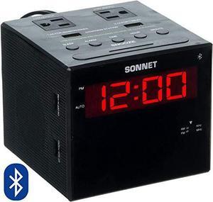 Sonnet Alarm Clock Charging Station, Bluetooth Speaker, AM FM Radio, Dual USB Charging Ports, Dual AC Outlets, Very Loud Alarm Clock for Heavy Sleepers and The Hearing Impaired for Desk, Bedroom