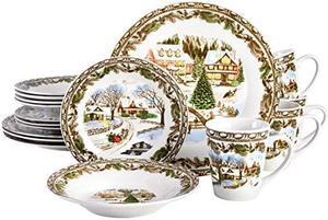 Gibson Home Christmas Toile 16 Piece Dinnerware Set, Multicolor -