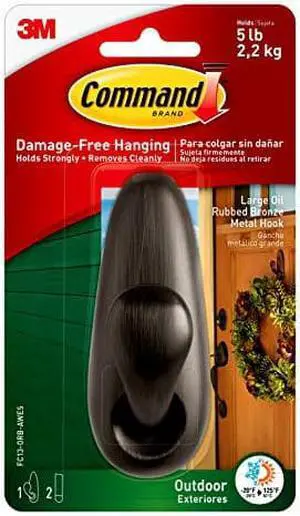 Command Outdoor Large Bronze Metal Hook, 1-Hook, 2-Strips, Decorate Damage-Free