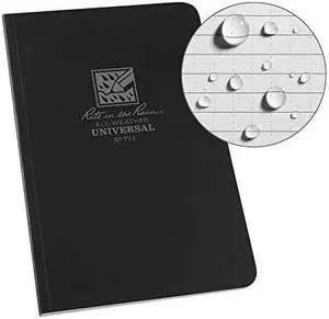 Rite in the Rain Weatherproof Soft Cover Notebook, Black Cover, Universal Pattern (No. 774), 7.25 x 4.625 x 0.375