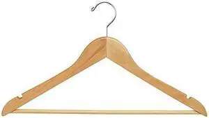 Econoco Commercial Flat Wooden Hanger with Chrome Hook and Wooden Bar, 17", Natural (Pack of 100)