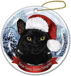 Pet Gifts USA Holiday Pet Gift Black Shorthair Cat Santa Hat Porcelain Christmas Tree Ornament Pet Gifts USA Holiday Pet Gift Black Shorthair Cat Santa Hat Porcelain Christmas Tree Ornament