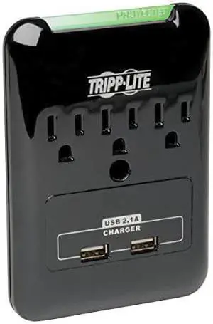 Tripp Lite 3 Outlet Portable Surge Protector Power Strip, Direct Plug in, 2 USB, & $5,000 Insurance (SK30USB) Black