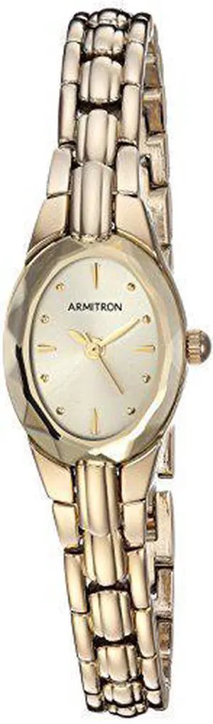 Armitron Womens 75/3313CHGP Oval Faceted Wall-to-Wall Genuine Crystal Gold-Tone Bracelet Watch