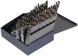 Cle-line C21125 135 Degree Heavy-Duty Cobalt Jobber Length Drill Set in Metal Case, 60 Pieces