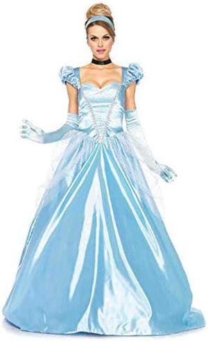 Leg Avenue 3 Piece Classic Cinderella Gown Full Length Family Friendly Princess Dress and Headband Set for Adult Women, Blue, Medium
