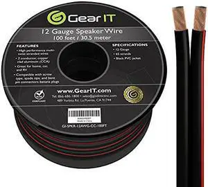 12AWG Speaker Wire, GearIT Pro Series 12 AWG Gauge Speaker Wire Cable (100 Feet / 30.48 Meters) Great Use for Home Theater Speakers and Car Speakers Black