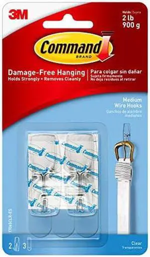 Command Medium Wire Toggle Hook, Clear, 2-Hooks, Organize Damage-Free