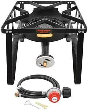 Concord Deluxe Banjo Single Propane Burner; 200,000 BTU Portable Outdoor Stove for Camping Cooking, Home Brewing, Making Sauces; 16" Square
