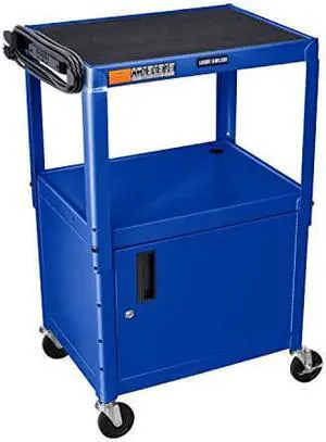 LUXOR AVJ42C-RB Steel Adjustable AV Cart with Cabinet, Blue