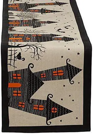 DII Halloween Basics Collection Tabletop, Table Runner, 14x72", Haunted House