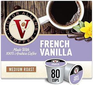 Victor Allens Coffee French Vanilla Blend, Flavored Medium Roast, 80 Count Single Serve Coffee Pods for Keurig K-Cup Brewers
