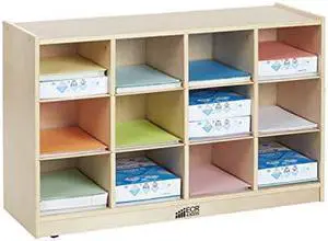 ECR4Kids Birch 12 Cubby Tray Cabinet, Kids Toy Storage Orgaznier with Rolling Casters, Hardwood Mobile Storage Cabinet for Classroom, Preschool and Homeschool Supplies