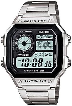 Casio Mens AE-1200WHD-1A Silver Stainless-Steel Quartz Watch with Digital Dial