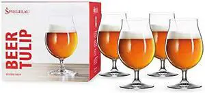 Spiegelau Beer Classics Tulip Glasses, Set of 4, European-Made Lead-Free Crystal, Modern Beer Glasses, Dishwasher Safe, Professional Quality Beer Tulip Glass Gift Set, 15.5 oz
