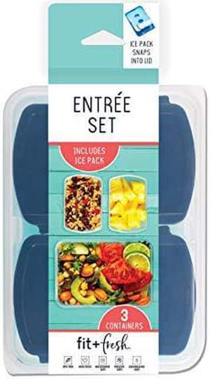 Fit & Fresh Entree Set with Ice Pack, 3 Reusable Portion Control Containers, BPA-Free, Microwave/Dishwasher Safe Lunch Box, Entrée, Blue