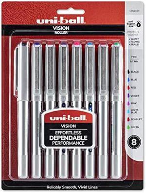 uni-ball Vision Rollerball Pens, Fine Point (0.7mm), Assorted Colors, 8 Count