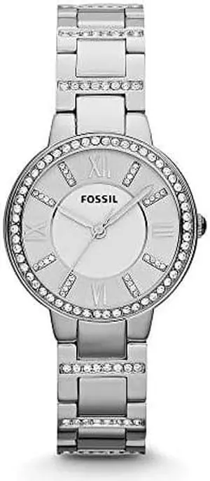 Fossil Womens Virginia Quartz Stainless Steel Three-Hand Watch, Color: Silver Glitz (Model: ES3282)