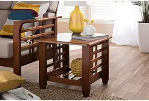 Baxton Studio Larissa Modern Classic Mission Style Living Room Occasional End Table Cherry Brown/Contemporary