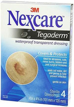 Nexcare Tegaderm Transparent Dressings 4 Inches X 4-3/4 Inches, 4 Count (Pack of 3)