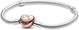 Pandora Jewelry - Moments Heart Clasp Snake Chain Bracelet - Gift for Her - Pandora Rose - 7.9"
