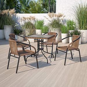 Flash Furniture 4 Pack Medium Brown Rattan Indoor-Outdoor Restaurant Stack Chair