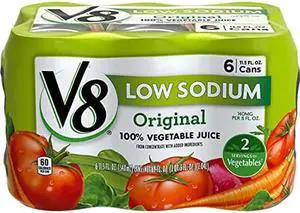 V8 Low Sodium 100% Vegetable Juice, 11.5 oz. Can (Pack of 6) V8 Low Sodium 100% Vegetable Juice, 11.5 oz. Can (Pack of 6)