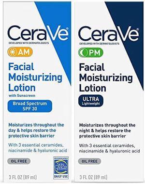 CeraVe Day  Night Face Lotion Skin Care Set  Contains CeraVe AM Face Moisturizer with SPF 30 and CeraVe PM Face Moisturizer  Fragrance Free