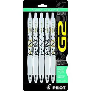 Pilot G2 Fashion Collection Premium Gel Ink Pens, Fine Point, Assorted Barrel Accents, Black Ink, 5 Count (12505) Pilot G2 Fashion Collection Premium Gel Ink Pens, Fine Point, Assorted Barrel Accents, Black Ink, 5 Count (12505)